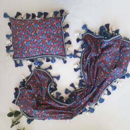 In Stock Navy Red Liberty Wrap Set With Tassel Fringe - Baby Shawl Blanket Pillowcase - thumbnail 2
