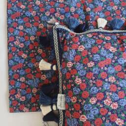 In Stock Navy Red Liberty Wrap Set With Tassel Fringe - Baby Shawl Blanket Pillowcase - thumbnail 3