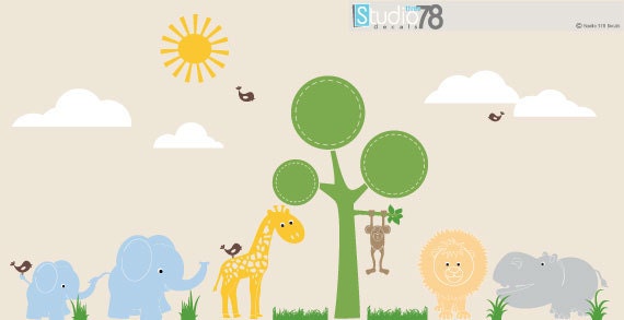 Jungle Safari Animal Wall Decal - Nursery Playroom Decor - image 1