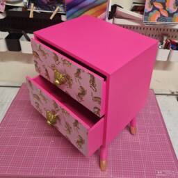Pink Tiger Square Bedside Table, Two Drawers, Ideal Nightstand. Flamingo & Baby Pink With Gold. Customisable - thumbnail 4