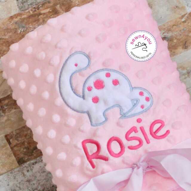 Personalised Baby Dinosaur Embroidered Pink Blanket - Newborn Gift Custom Name - image 1