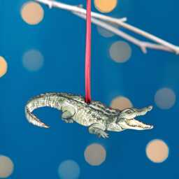 Crocodile Christmas Tree Decoration, Birch Plywood Ornament, Animal Lover Gift, Festive Watercolour Art, Traditional Keepsake