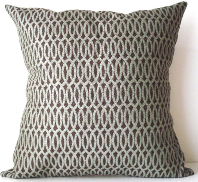 New 18x18 Inch Designer Handmade Pillow Case in Mint Lattice On Brown