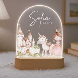 Personalised Children's Princess Unicron Night Light - Led Lamp Nursery Decor Baby Girl Gift For New Name Sign Bedroom - thumbnail 2