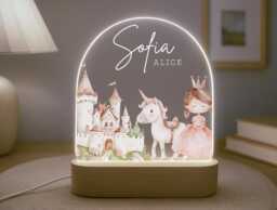 Personalised Children's Princess Unicron Night Light - Led Lamp Nursery Decor Baby Girl Gift For New Name Sign Bedroom
