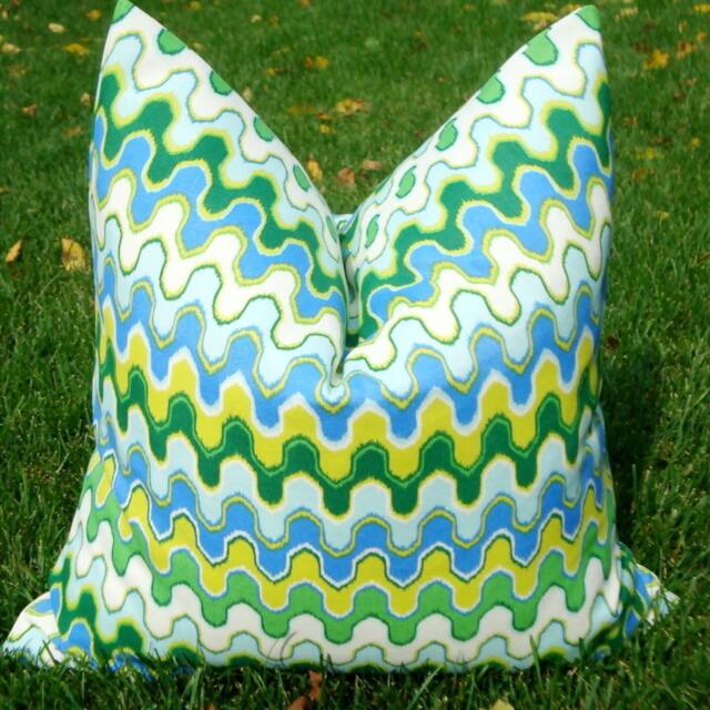 Geometric Green Blue Pillow Cover, Decorative Modern Designer Fabric Outdoor/Indoor - image 1