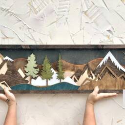 Reclaimed Wood Mountain Wall Art Sunset Moon Scape Decor - thumbnail 3