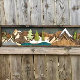 Reclaimed Wood Mountain Wall Art Sunset Moon Scape Decor - thumbnail 2