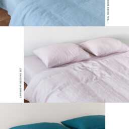 Gray Linen Bedding Set Queen/ King, Washed Flax Sheets, Breathable Summer Bedding, Minimalist Bedroom Decor, Wedding Registry Gift - thumbnail 4