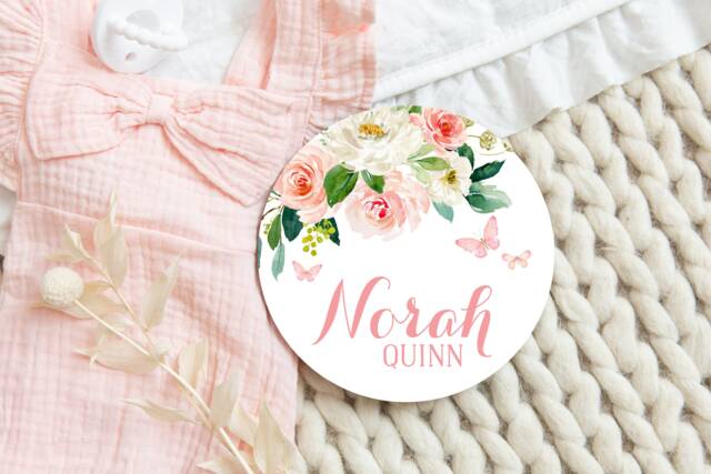 Butterfly Personalized Baby Name Sign, Nursery Room Decor, Kids Wall Floral Hospital Bassinet Newborn Photography Prop - image 1