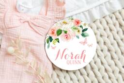Butterfly Personalized Baby Name Sign, Nursery Room Decor, Kids Wall Floral Hospital Bassinet Newborn Photography Prop - thumbnail 1