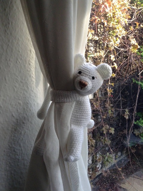 Crochet Bear Curtain Tie Back, Nursery Decor, Baby Shower Gift - image 1