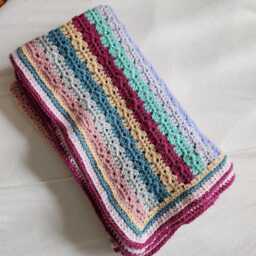 Hand Crocheted Baby Blanket Soft Acrylic, Neutral Stripes - 59cm X 74cm - thumbnail 4