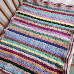 Hand Crocheted Baby Blanket Soft Acrylic, Neutral Stripes - 59cm X 74cm - thumbnail 2