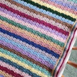 Hand Crocheted Baby Blanket Soft Acrylic, Neutral Stripes - 59cm X 74cm - thumbnail 3