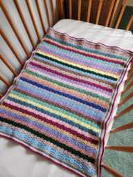 Hand Crocheted Baby Blanket Soft Acrylic, Neutral Stripes - 59cm X 74cm