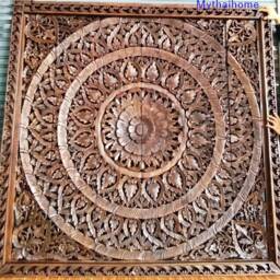 Carved Headboard King, Teak Wall Art Panel, Bohemian Headboard, Mandala Headboard King, Thai Wood Carving, Asian Wood Wall Art Panel Thai 72 - thumbnail 3