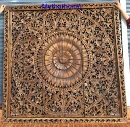 Carved Headboard King, Teak Wall Art Panel, Bohemian Headboard, Mandala Headboard King, Thai Wood Carving, Asian Wood Wall Art Panel Thai 72 - thumbnail 1
