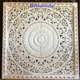 Carved Headboard King, Teak Wall Art Panel, Bohemian Headboard, Mandala Headboard King, Thai Wood Carving, Asian Wood Wall Art Panel Thai 72 - thumbnail 2