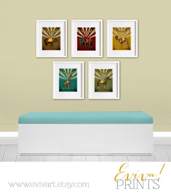 Poster Wall Art Vintage Circus Animals Set Of Five Prints - Nursery Decor Kids Room - image 1