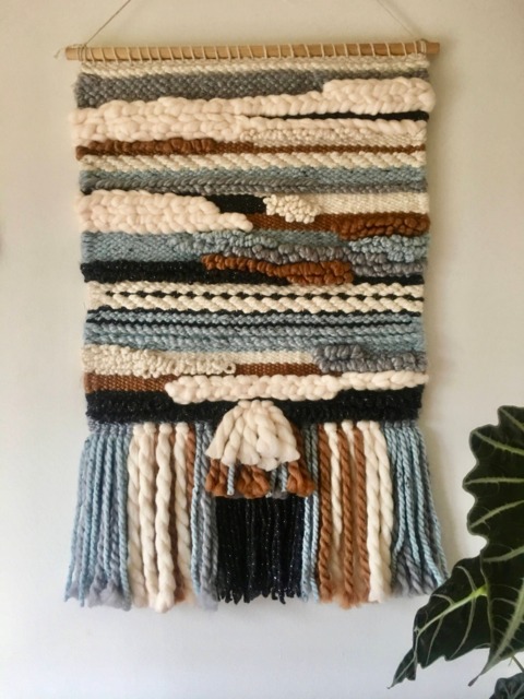 Handmade Woven Wall Tapestry Fiber Art Textile Weave, 20x33 - image 1