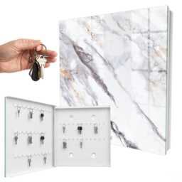Marble Elegance Wall Mounted Key Cabinet, White Industrial Box, Minimalist Textures, For Lovers Of - thumbnail 2