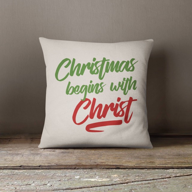 Religious Christmas Decorative Pillow - Begins With Christ Colorful 18