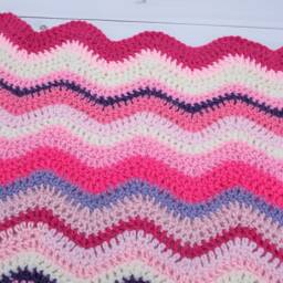 Crocheted Baby Blanket Afghan Rug Zig Zag Chevron - Car Seat, Stroller, Pram Multicolored Pink Cream Purple Stripes Girl - thumbnail 3
