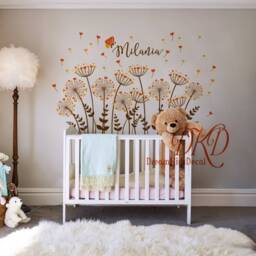 Dandelions Nursery Wall Decal Butterflies, Custom Name Vinyl Art - thumbnail 2
