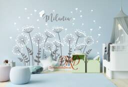 Dandelions Nursery Wall Decal Butterflies, Custom Name Vinyl Art - thumbnail 1