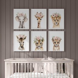Safari Floral Animals, Nursery Prints, Nursery Decor, Girls, Baby, Pink Nursery, Jungle Decor, Boho Nursery, Toddler Bedroom, Playroom, Kids, Wall - thumbnail 2