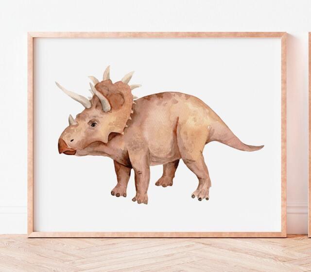 Watercolor Triceratops Print Dinosaur Nursery Wall Art - image 1