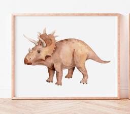 Watercolor Triceratops Print Dinosaur Nursery Wall Art - thumbnail 1