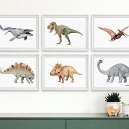 Watercolor Triceratops Print Dinosaur Nursery Wall Art - thumbnail 3