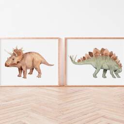 Watercolor Triceratops Print Dinosaur Nursery Wall Art - thumbnail 2