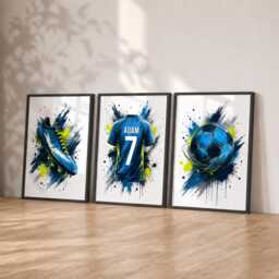 Football Prints - Personalised Boys Bedroom Decor, Custom Soccer Wall Art Set Of 3 - thumbnail 3