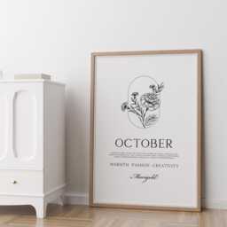 October Birth Flower Print Marigold Meaning Minimal Line Wall Art, Libra Scorpio Birthday Gift - thumbnail 3