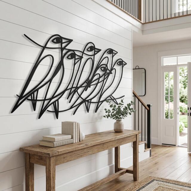 Minimalist Metal Bird Wall Art, Modern Line Decor, Large Abstract Nature, Housewarming Gift - image 1