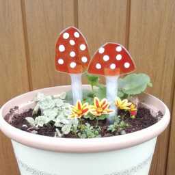 Fused Glass Toadstool Garden Stakes Colorful Plant Pot Decoration, Set Of Two - thumbnail 3