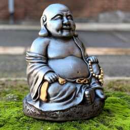 Smiling Buddha Figurine Massive Statue Japanese Sculpture Outdoor Asian Ornament Zen Garden Decoration Lover Gift - thumbnail 2