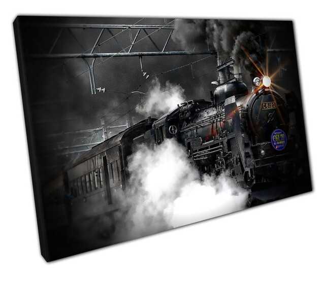 Black Steam Train Canvas Print Ready To Hang Wall Art For Home Office Decor - image 1
