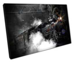Black Steam Train Canvas Print Ready To Hang Wall Art For Home Office Decor - thumbnail 1