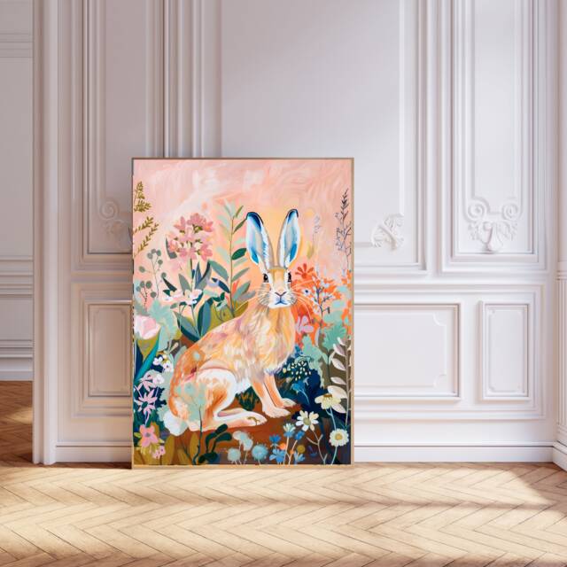 Hare Art Print, Rabbit Kids Print Poster, Nursery Wall Decor, Nature Art, Animal - image 1