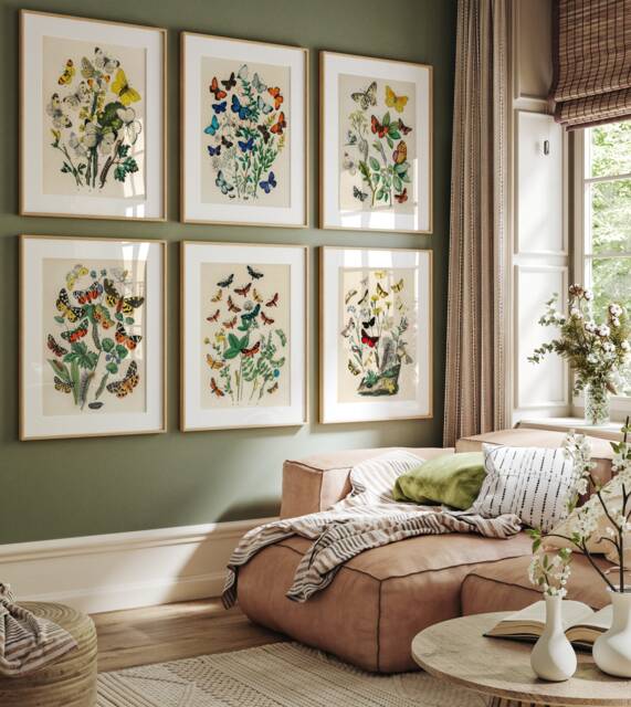 Butterfly Set Of 6 Prints, Summer Flower Gallery Wall Art, Botanical Floral Poster, Digital Nursery Decor, Antique Nature Canvas, Gift Idea - image 1