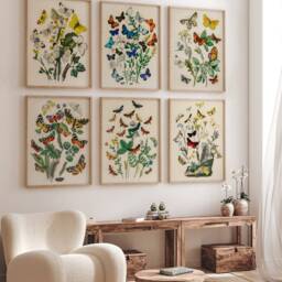 Butterfly Set Of 6 Prints, Summer Flower Gallery Wall Art, Botanical Floral Poster, Digital Nursery Decor, Antique Nature Canvas, Gift Idea - thumbnail 3