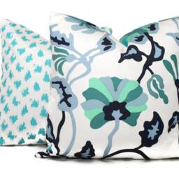 Aqua Ziza Spot Pillow Cover Quadrille Suncloth Outdoor Accent - thumbnail 2