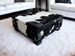 Cowhide Ottoman - Black & White Patchwork Cowhide Footstool Handmade - Free Shipping Fo
