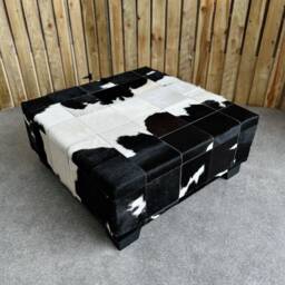 Cowhide Ottoman - Black & White Patchwork Cowhide Footstool Handmade - Free Shipping Fo - thumbnail 4