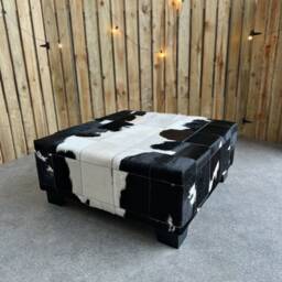 Cowhide Ottoman - Black & White Patchwork Cowhide Footstool Handmade - Free Shipping Fo - thumbnail 3