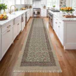 Large Hallway Stair Runner, Green Beige, Cotton Runner Rug, Kitchen Bathroom Entrance 2x13 2x18 3x12 Feet - thumbnail 3